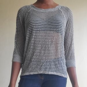 Bobeau Top Women's Gray Hole Punched Blouse